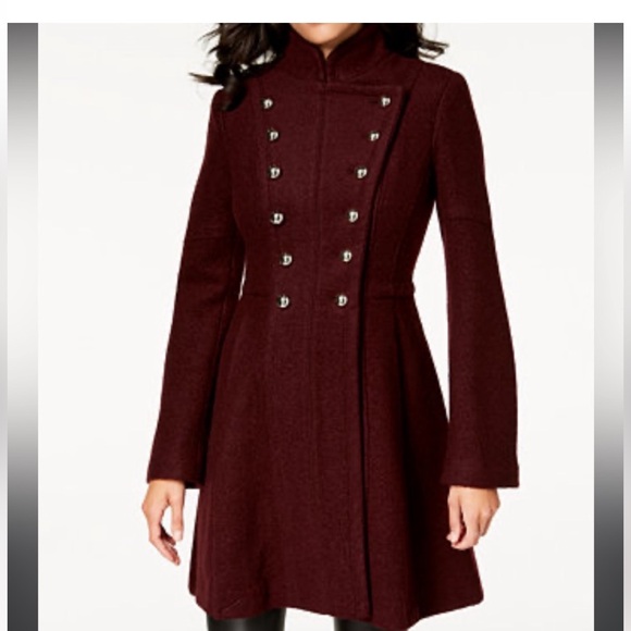 Guess double breasted military inspired 2024 fit and flare coat wool peacoat - Picture 3 of 14